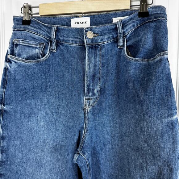 FRAME Le Palazzo Crop High Rise Wide Leg Blue Jeans Women’s 31 Frayed Hem - Picture 2 of 11